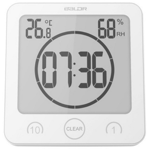 Купить Водонепроницаемые настенные часы BALDR B0007STH-WHITE для душа с таймером показанием температуры и влажности
